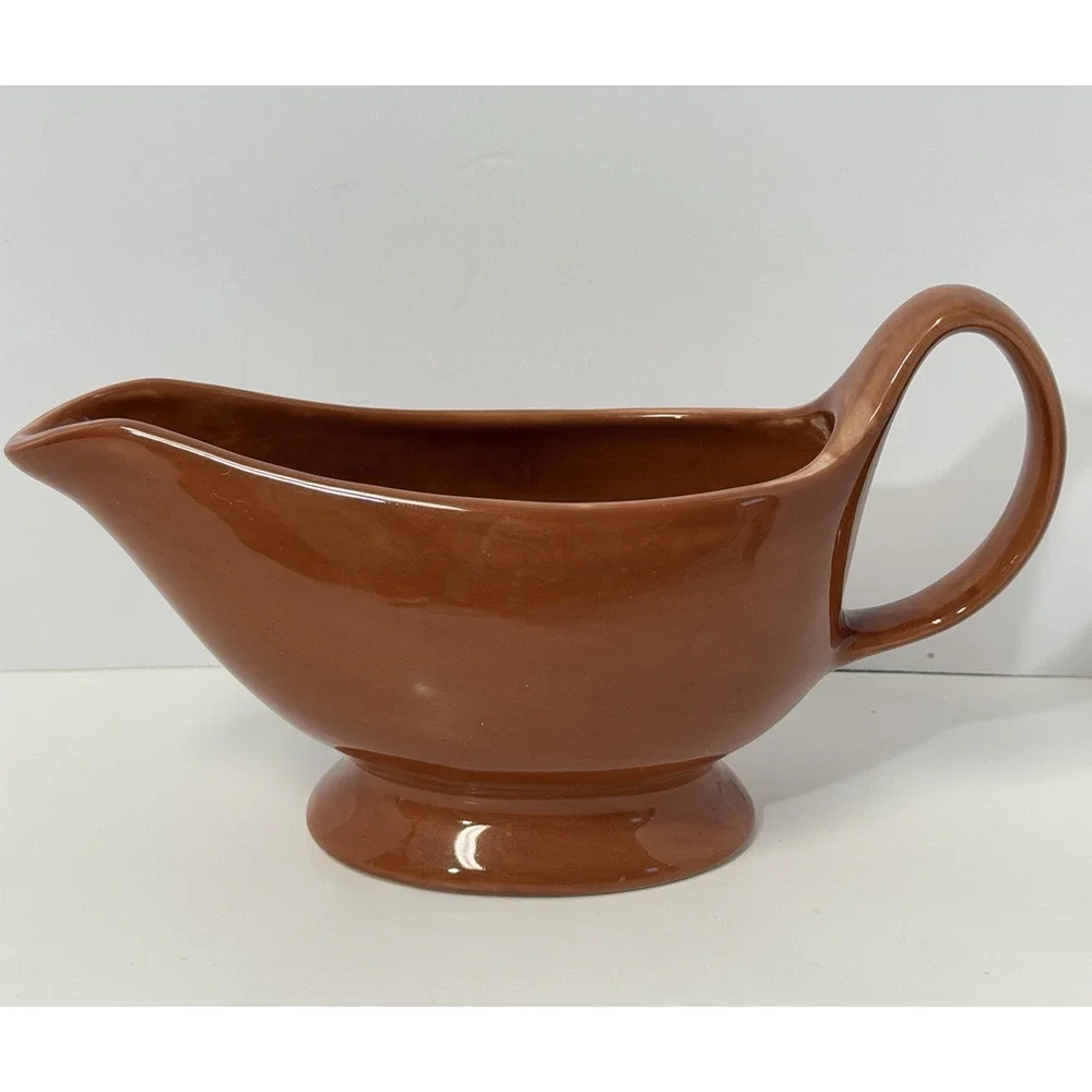Pottery Barn SAUSALITO Footed Gravy Boat Dish Bowl Spice Terracotta Brown Rust